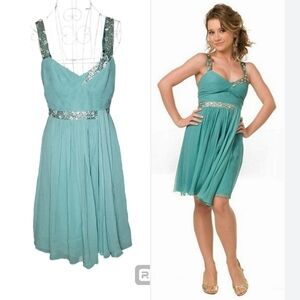 BCBGMaxAzria Sequin & Jeweled Teal Dress Size 6